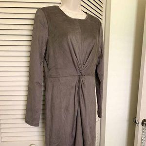 Donna Karan Front Twist Long Sleeve Faux Suede Dress Taupe-NWT- SZ 10,12,14